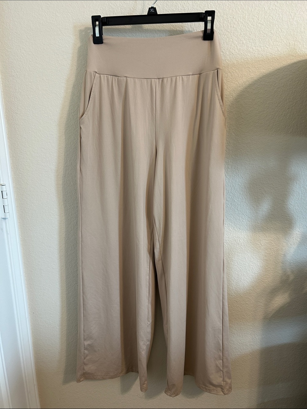 High-Waist Wide-Leg Pull-On Pants — Light Beige